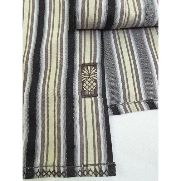 Tommy Bahama Size Medium Mens Silk Black Sage Gray Stripe Button Down Logo Shirt - Picture 10 of 11